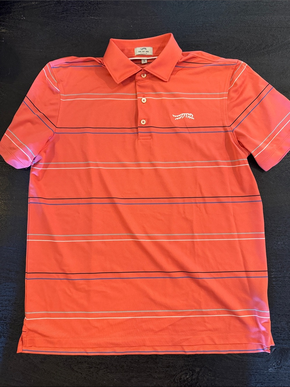 Men's Coral Stripe Performance Polo by Sun Day Red